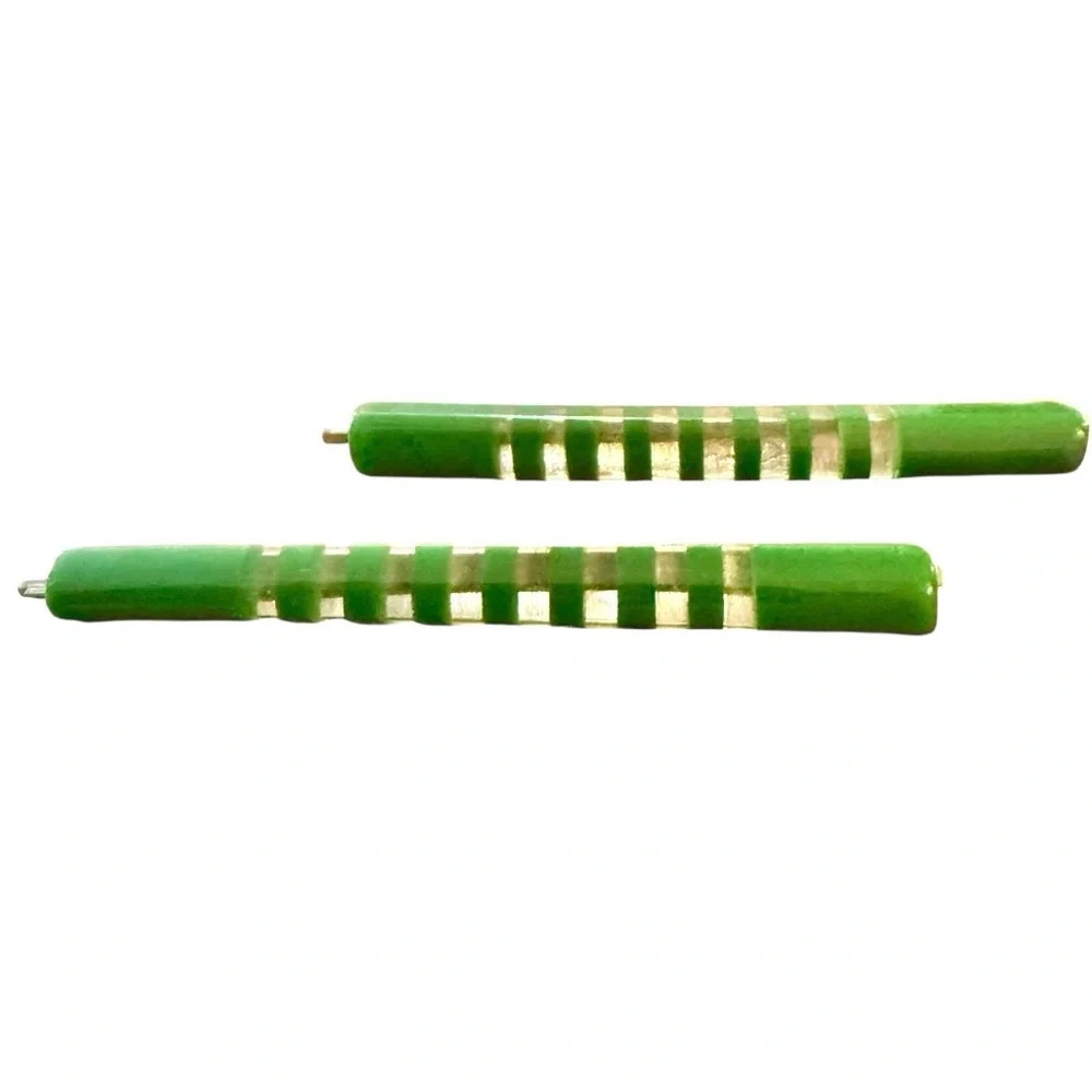 1970’s Green‎ and Clear Striped Bobby Pins Barrettes, 2.5” Long, Deadstock
